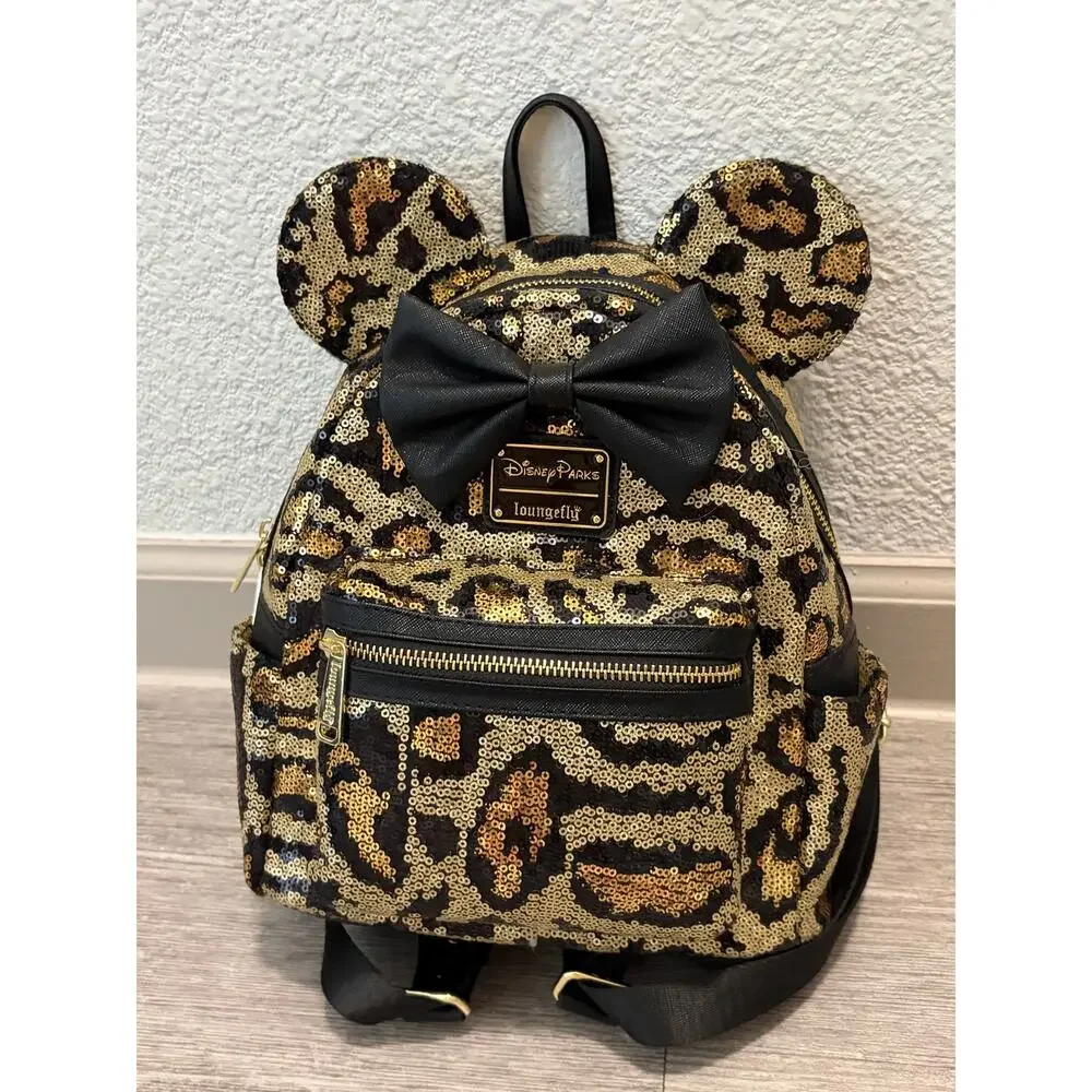 NEW Disney Loungefly Backpack Animal Kingdom Minnie Mouse Leopard Print Bag